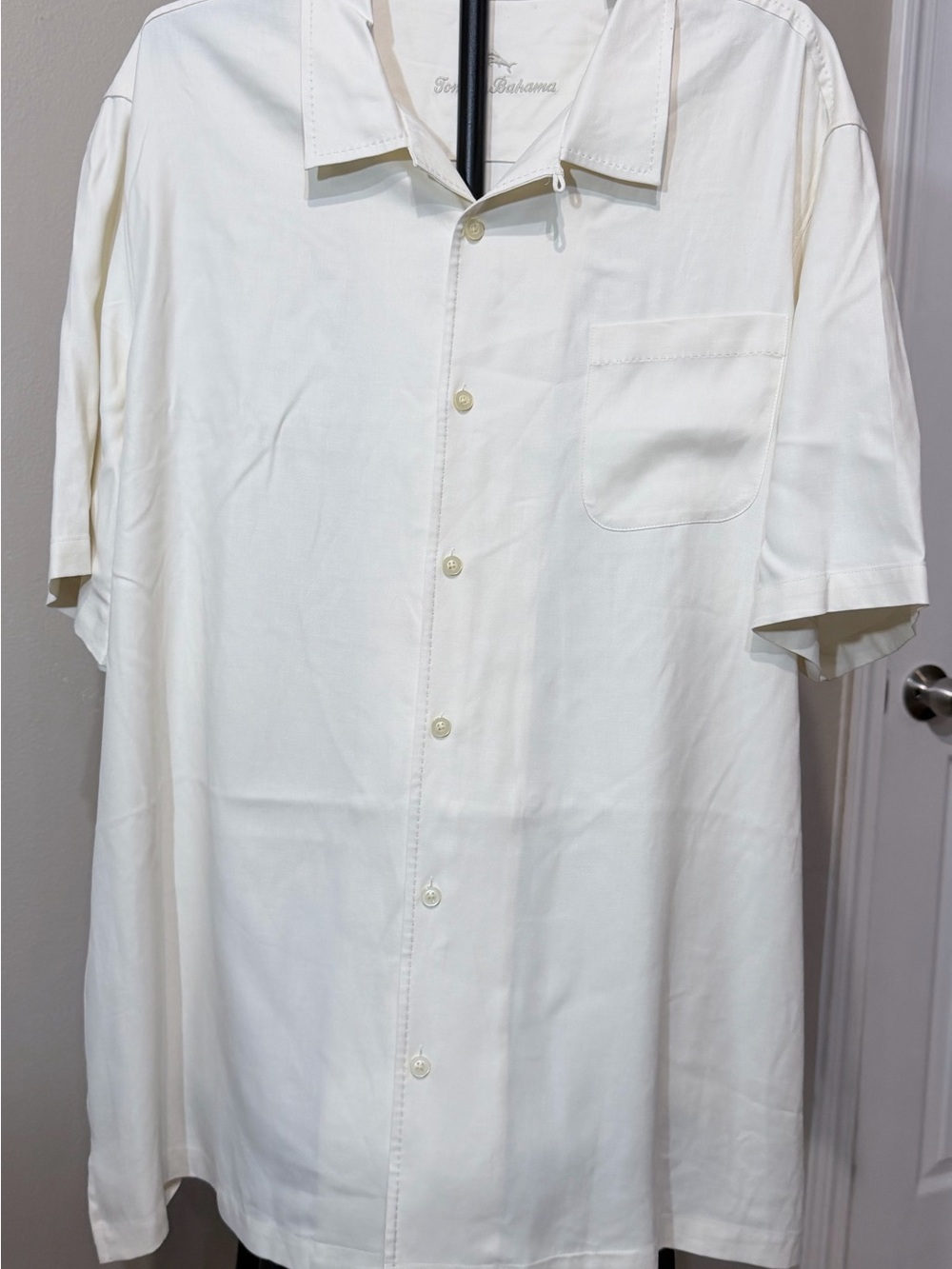 Tommy Bahama Relax Shirt Men 2XL Off White Silk Short Sleeve Button-Up Pockets